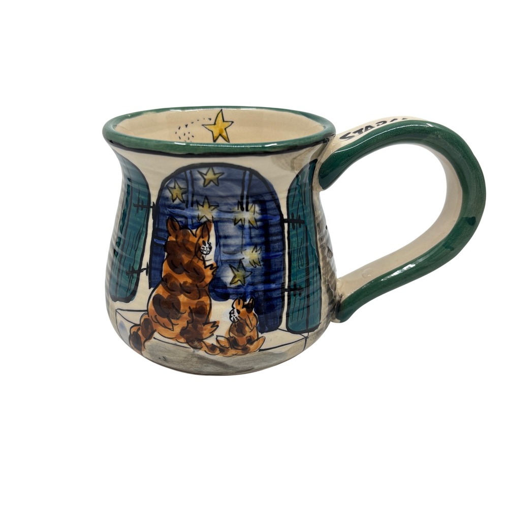 Heather Goldminc Stargazers Cat Moon Stars Ceramic Mug Blue Sky Clayworks 2000